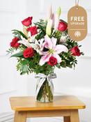 Red Roses and Pink Lily Vase Free Upgrade