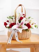 Red Roses and Pink Lily Basket image