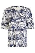 LEBEK Off White and Navy Leaf Stripe Top image