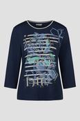 LEBEK Navy Floral Stripe Top image