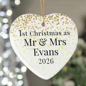 Personalised Mr and Mrs 1st Christmas Ceramic Heart Decoration - ForYou.ie image