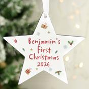 Personalised First Christmas Wooden Star Decoration - ForYou.ie image