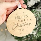Personalised Baby's First Christmas Round Wooden Decoration - ForYou.ie image