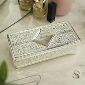Personalised Swirls &amp; Hearts Antique Silver Plated Jewellery Box - ForYou.ie