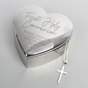Personalised First Holy Communion Heart Trinket Box &amp; Cross Necklace Set - ForYou.ie image