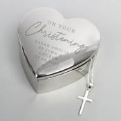 Personalised Christening Heart Trinket Box &amp; Cross Necklace Set - ForYou.ie image