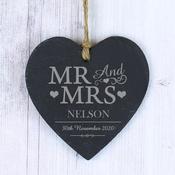 Personalised Mr &amp; Mrs Slate Heart Decoration - ForYou.ie