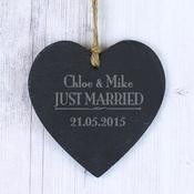 Personalised Just Married... Slate Heart Decoration - ForYou.ie