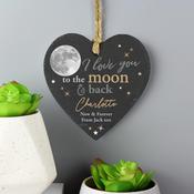 Personalised Moon and Back Slate Heart Decoration - ForYou.ie image