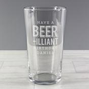 Personalised Beer-Illiant Birthday Pint Glass - ForYou.ie image