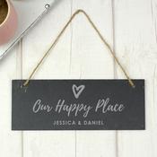 Personalised Our Happy Place Hanging Slate Plaque - ForYou.ie