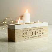 Personalised Large Date Triple Tea Light Box - ForYou.ie image