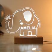 Personalised Elephant Wooden Based LED Light - ForYou.ie