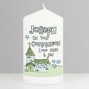 Personalised Blue Church Pillar Candle - ForYou.ie