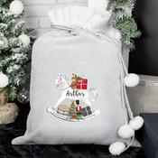 Personalised Rocking Horse Luxury Silver Grey Pom Pom Sack - ForYou.ie image