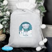 Personalised Winter Explorer Tiny Tatty Teddy Luxury Silver Grey Pom Pom Sack - ForYou.ie image