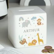 Personalised Safari Animals Ceramic Square Moneybox - ForYou.ie image