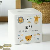 Personalised Scandi Safari Animals Ceramic Square Money Box - ForYou.ie image