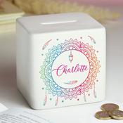Personalised Dreamcatcher Ceramic Square Money Box - ForYou.ie image