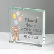 Personalised Teddy &amp; Balloons Crystal Token - ForYou.ie
