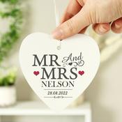 Personalised Mr &amp; Mrs Wooden Heart Decoration - ForYou.ie