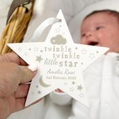 Personalised Twinkle Twinkle Wooden Star Decoration - ForYou.ie image