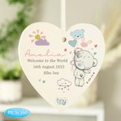 Personalised Tiny Tatty Teddy Pink Wooden Heart Decoration - ForYou.ie