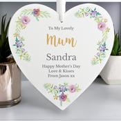 Personalised Any Role 'Floral Watercolour' Large Wooden Heart Decoration - ForYou.ie