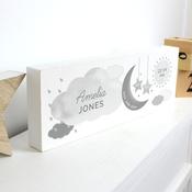 Personalised New Baby Moon &amp; Stars Wooden Block Nursery Sign - ForYou.ie