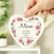 Personalised Floral Sentimental Wooden Heart Decoration - ForYou.ie