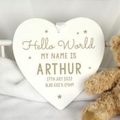 Personalised Hello World Large Wooden Heart Decoration - ForYou.ie