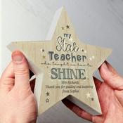 Personalised My Star Teacher Rustic Wooden Star Decoration - ForYou.ie
