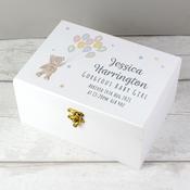 Personalised Teddy &amp; Balloons White Wooden Keepsake Box - ForYou.ie