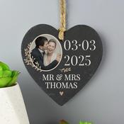 Personalised Large Date Photo Upload Slate Heart Decoration - ForYou.ie