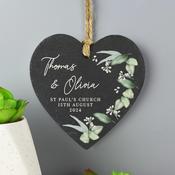 Personalised Botanical Slate Heart Decoration - ForYou.ie