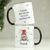 Personalised Gonk Family Black Handled Christmas Mug - Girl - ForYou.ie image