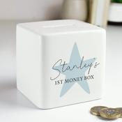 Personalised Blue Star Ceramic Square Money Box - ForYou.ie image