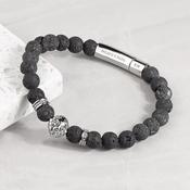 Personalised Men's Silver Lion Black Beaded Bracelet - ForYou.ie