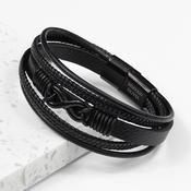 Personalised Men's Infinity Black Leather Stacked Bracelet - ForYou.ie