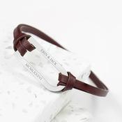 Personalised Men's Shoreditch Silver Bar Brown Leather Bracelet - ForYou.ie