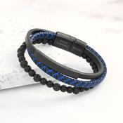 Personalised Men's Black Stone and Blue Cord Bracelet - ForYou.ie