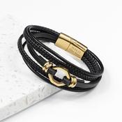Personalised Men's Mayfair Leather Bracelet in Gold - ForYou.ie