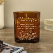Personalised Wild Flowers Amber Glass Candle - ForYou.ie image