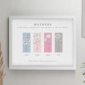 Personalised Birth Flower Family of 4 White Framed Print - ForYou.ie image