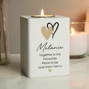 Personalised Hearts Wooden Tealight Holder - ForYou.ie image