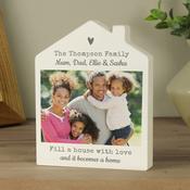 Personalised Grey Heart Photo Upload Wooden House Ornament - ForYou.ie