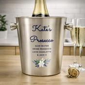 Personalised Blue Floral Stainless Steel Ice Bucket - ForYou.ie image