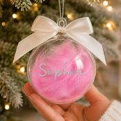 Personalised Pink Feather Name Glass Bauble With Ribbon - ForYou.ie image
