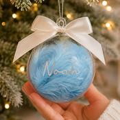 Personalised Blue Feather Name Glass Bauble With Ribbon - ForYou.ie image