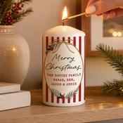 Personalised Candy Cane Stripe Pillar Candle - ForYou.ie image